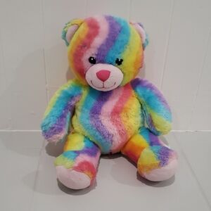 Build A Bear Plush Rainbow Stripe Teddy Bear Multicolor Kids Toy Soft Stuffie